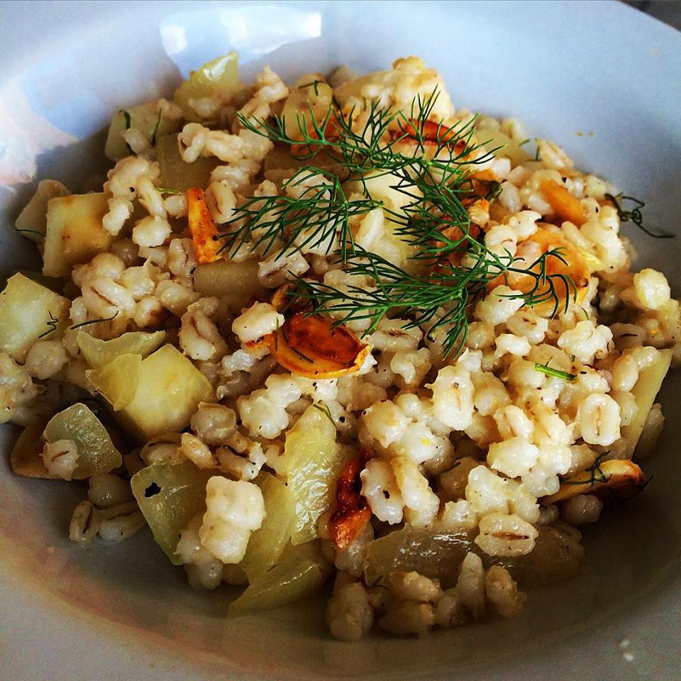 sauteed barley turnip onion